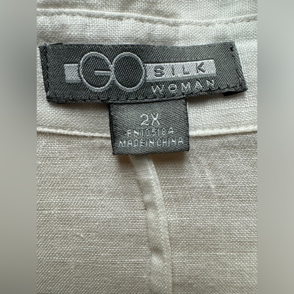 Go Silk White 100% Linen 3/4 Sleeve Button Up Size 2X - Picture 3 of 6